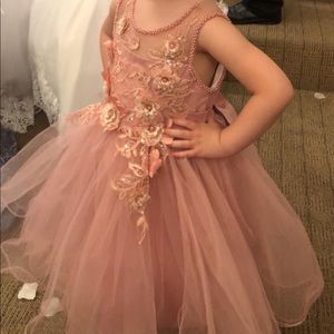 Little girls pink dress with pearls